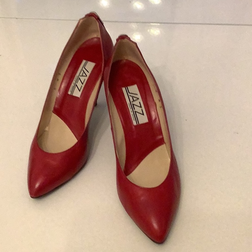 Beautiful Red Leather Shoes with Metal Detail on back Heels, made in Spain